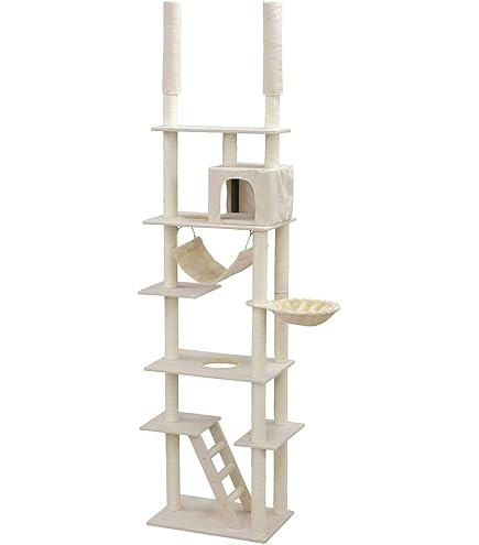 MOTASAN 幅広キャットタワー 突っ張り アイボリー 全高223～244cm Amazon | MOTASAN 幅広キャットタワー 突っ張り ロング 全高223～244cm